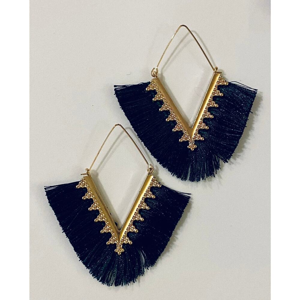 V Tassel Earrings Hunter Green